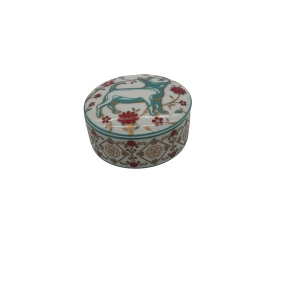Tiffany & Co. Trinket‎ Box Dog Zodiac Round Porcelain Floral Design Decor - Picture 2 of 3